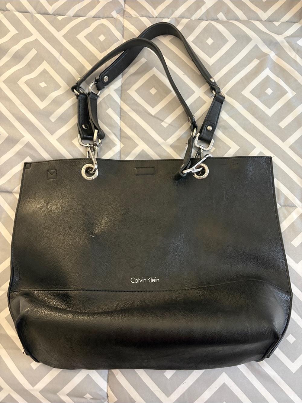 Calvin Klein Black Leather Double-Handle Tote